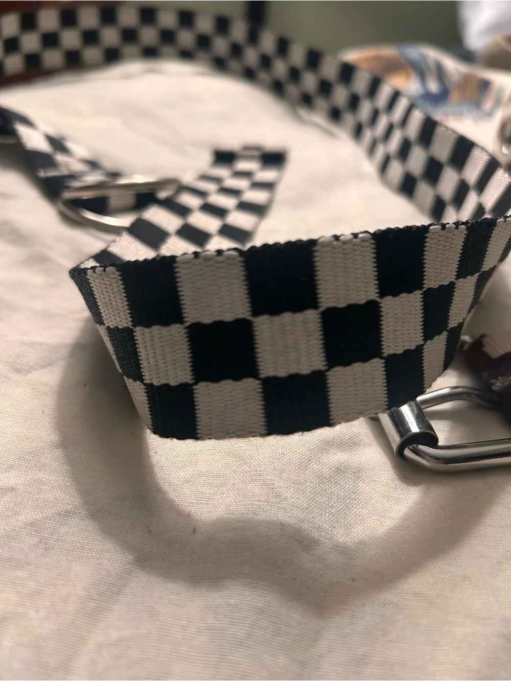 Urban Outfitters Canvas Checkerboard Double-Ring Belt - Black & Brown